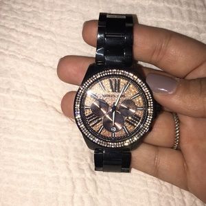 black and rhinestone michael kors watch